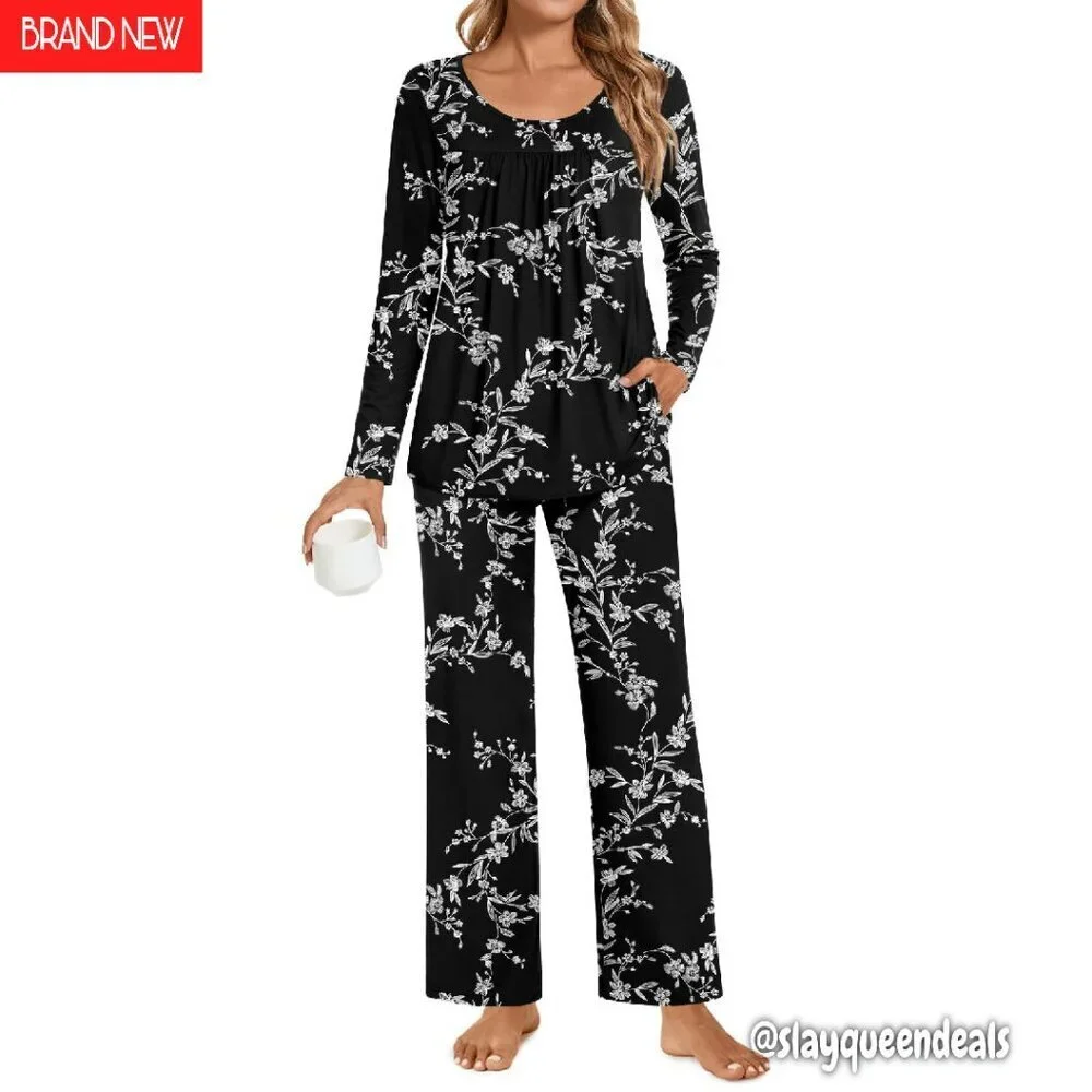 Long Sleeve Pajama Set with Pockets, Soft Lounge Sleepwear, Maternity Friendly